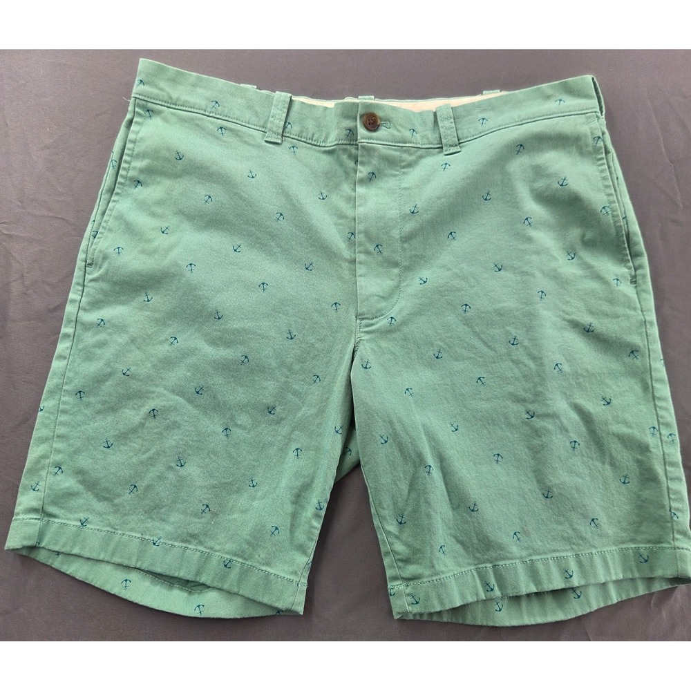 J Crew Men's 35 Green Nautical Anchor Classic Chino Shorts 9" Preppy